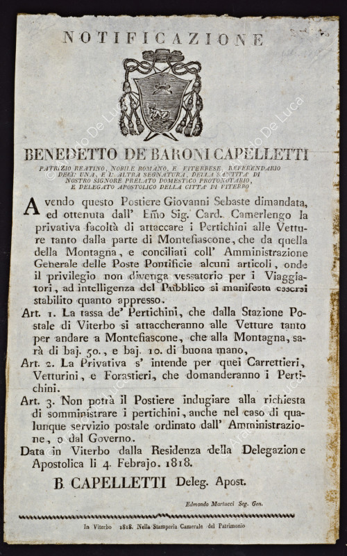 Notifizierung von Benedetto de Baroni Capelletti