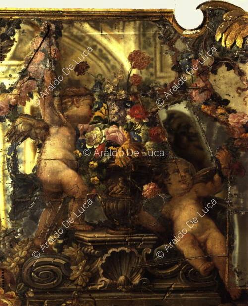 Putti with vases of flowers and fruit
