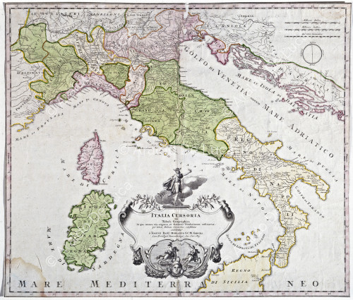 Mapa de Italia con las estaciones de correos