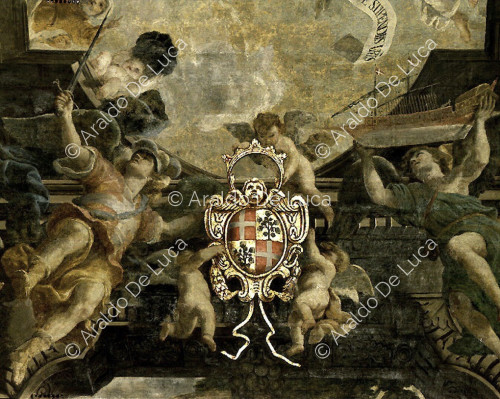 Szenen aus dem Leben des Heiligen Johannes des Täufers. Wappen des Malteserordens. Ausschnitt