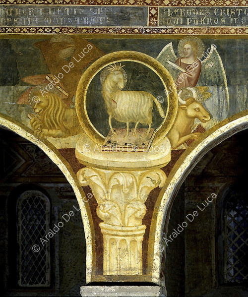 Mystical lamb with symbols of the evangelists