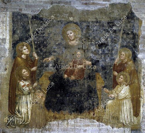 Madonna mit Kind zwischen Heiligen und Abt als Schutzpatron