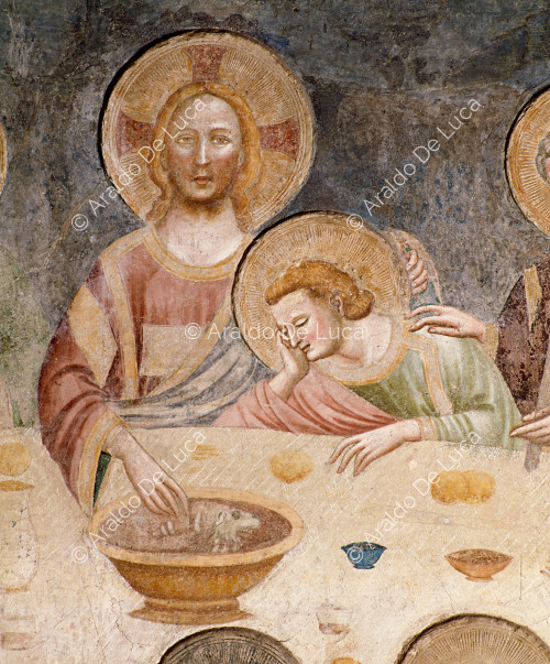 Letztes Abendmahl. Detail von Christus mit dem Heiligen Johannes dem Evangelisten