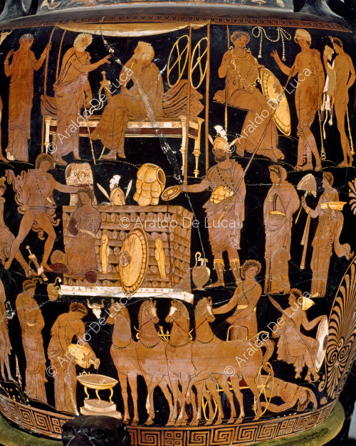 Tributo de los persas, Darío y la corte - personificaciones y divinidades