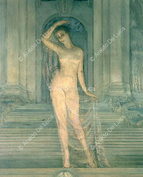 Mujer desnuda con fuente