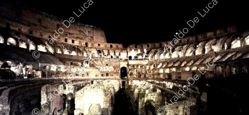 Night view of the interior of the Colosseum
