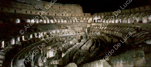 Night view of the interior of the Colosseum