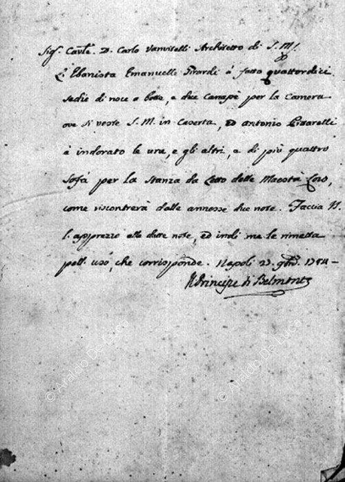 Letter from the Prince of Belmonte to Vanvitelli