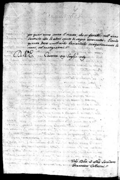 Texte de Francesco Colleccini, 29 juillet 1769