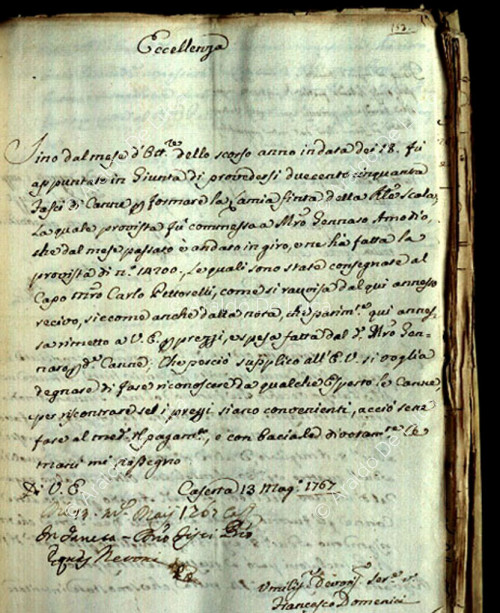 Manuscrito fechado el 13 de mayo de 1767