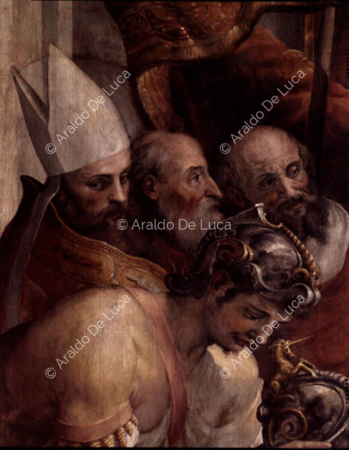 Papst Eugen IV. und Ranuccio der Ältere. Details zu einigen Figuren
