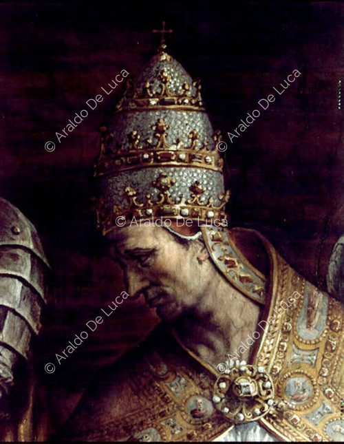Pope Eugene IV and Ranuccio the Elder. Detail of the Pope's face