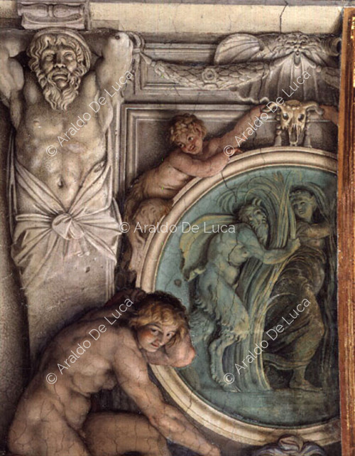 Vault fresco with Ignudo. Detail