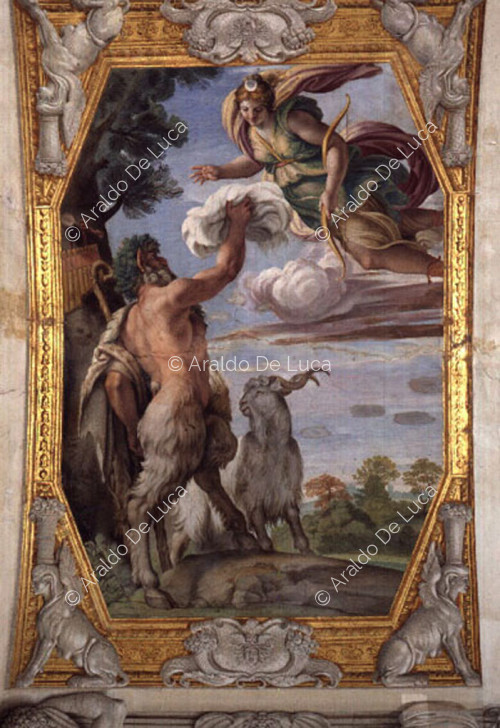 Vault fresco with Diana and Pan
