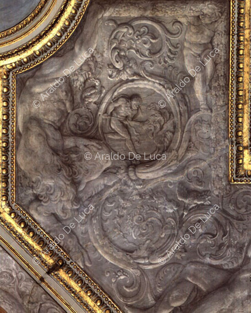 The Camerino of Hercules. Vault fresco with telamons in imitation marble. Detail