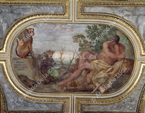 El Camerino de Hércules. Fresco mural. Luneta con el descanso de Hércules