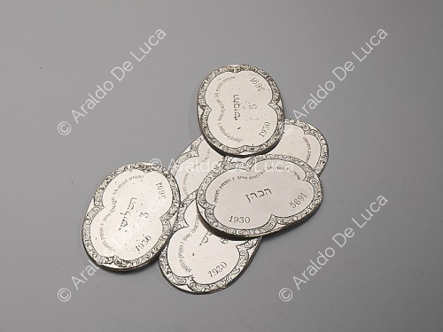 Tokens for the Sefer call given by Unberto Piperno to the Temple Shul in 1930