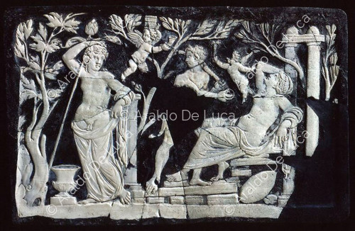 Placa de vidrio con los dioses Dioniso y Zeus