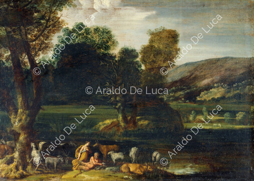 Landscape with satyr and nymph