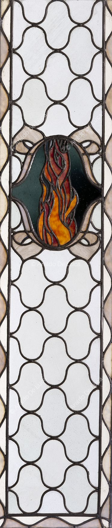 Stained-glass window with geometric motif