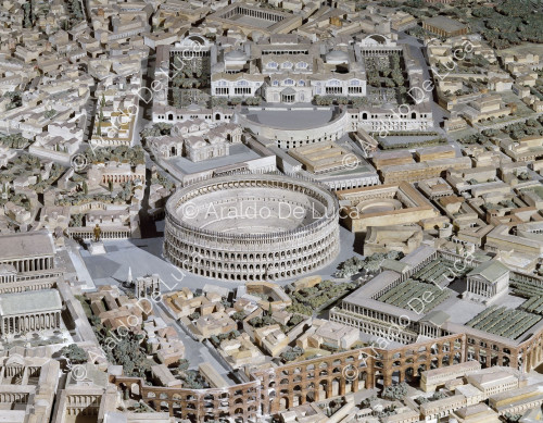 Modell des kaiserlichen Roms. Detail mit dem Kolosseum und dem Ludus Magnus