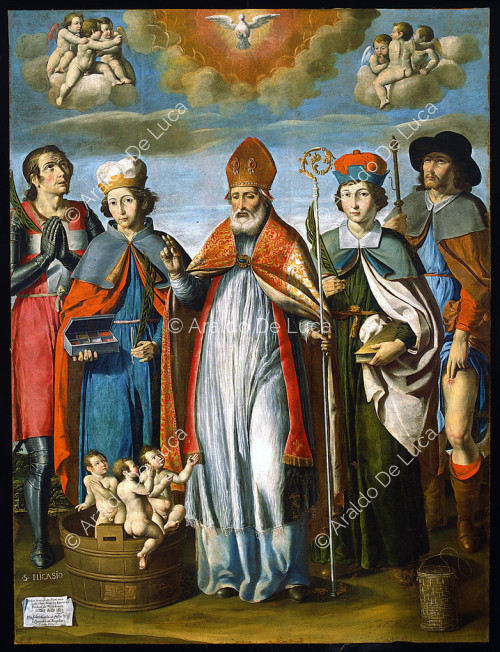 St Nicholas of Bari between Saints Cosmas, Damian, Rochus and Nicasius