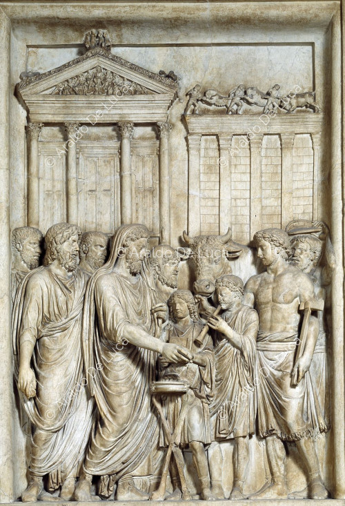 Sacrificio a Giove Capitolino - Rilievo da monumento onorario di Marco Aurelio, particolare