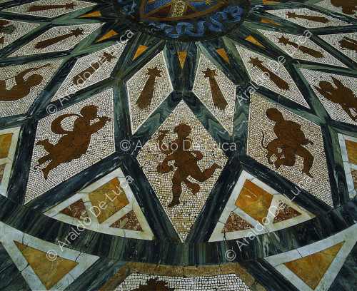 Villa Torlonia. Floor with mosaic. Detail with putti