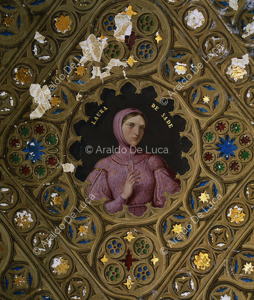 Villa Torlonia. Fresco with columns. Detail with portrait of Laura de Sade