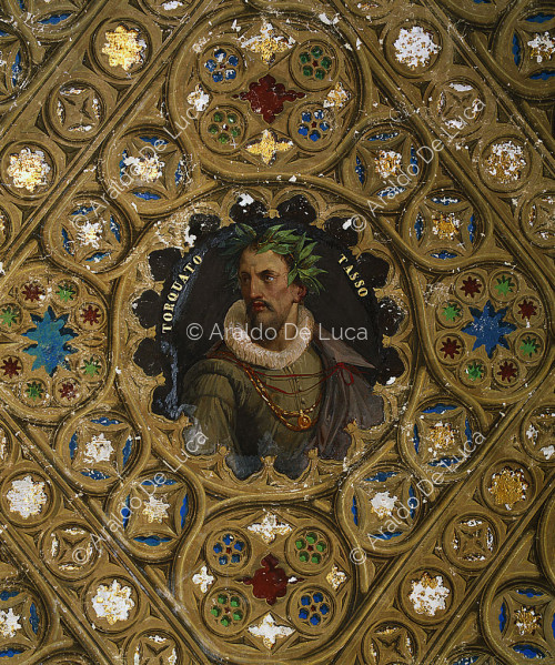 Villa Torlonia. Fresco con columnas. Detalle con retrato de Torquato Tasso