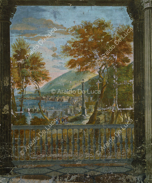 Villa Torlonia. Fresco with landscape. Detail