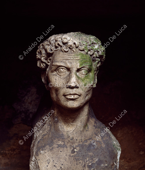 Statue eines Mannes. Kopf Detail