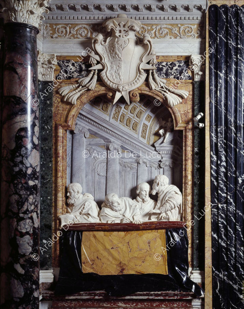 Palette mit Mitgliedern der Familie Cornaro - Ekstase der heiligen Teresa, Detail