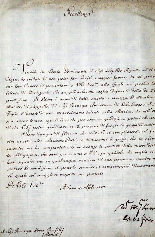 An den Fürsten Doria Pamphili gerichtetes Manuskript