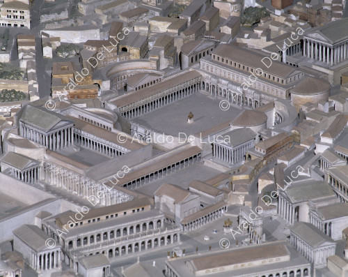 Model of Imperial Rome. Detail showing the Forum of Augustus and the Forum of Trajan