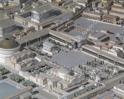 Maquette de la Rome impériale. Détail avec le Panthéon