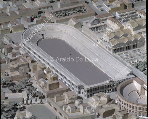 Model of Imperial Rome. Detail with the Circus Maximus