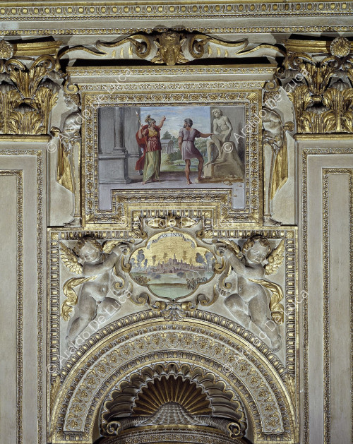 Affresco della parete con Minerva e Prometeo