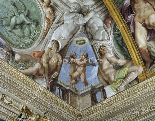 Galería Carracci. Fresco de la bóveda. Luneta con cupidos