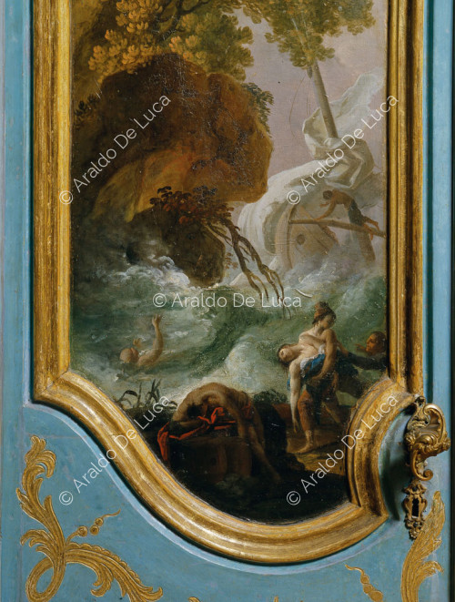 Door frame with shipwreck scene