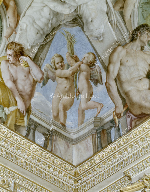 Fresco de la bóveda. Eros y Anteros que luchan por una palma/palmera