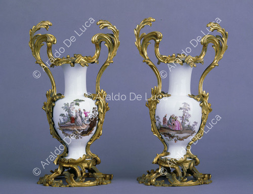 Pair of Meissen white porcelain vases