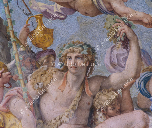 Galería de los Carracci. Fresco de la bóveda con el Triunfo de Baco. Detalle con Baco