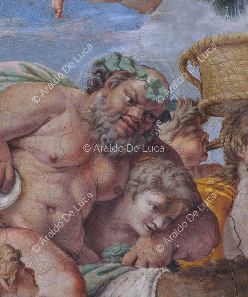 Galería de los Carracci. Fresco de la bóveda con el Triunfo de Baco. Detalle con Sátiro ebrio
