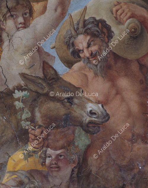 Galería de los Carracci. Fresco de la bóveda con el Triunfo de Baco. Detalle con Sátiro ebrio