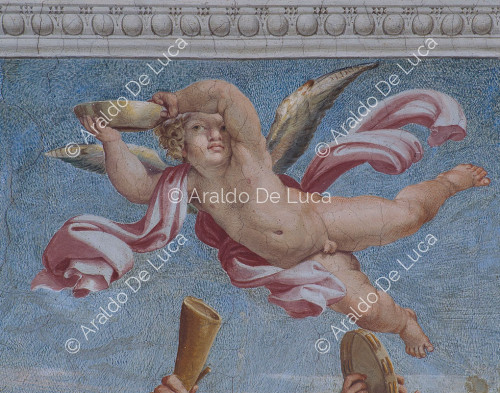 Galería de los Carracci. Fresco de la bóveda con el Triunfo de Baco. Detalle con Amorcillo