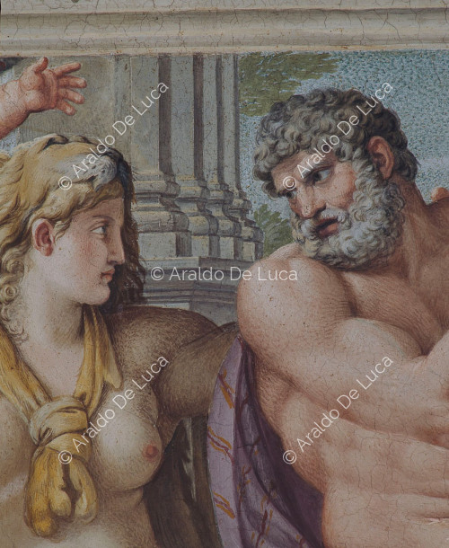Galería de los Carracci. Fresco de la bóveda con Iole y Hércules. Detalle
