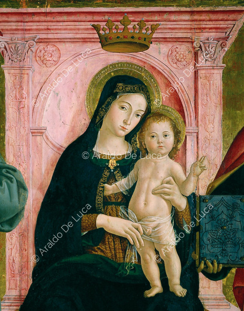 Vierge à l'enfant trônant et Sts. Paul et François d'Assise, détail