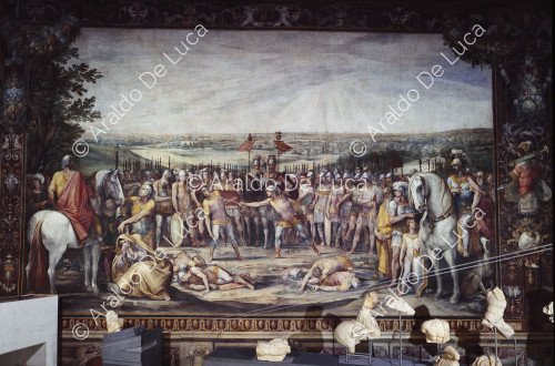 Fresko mit der Schlacht zwischen Horatii und Curiatii