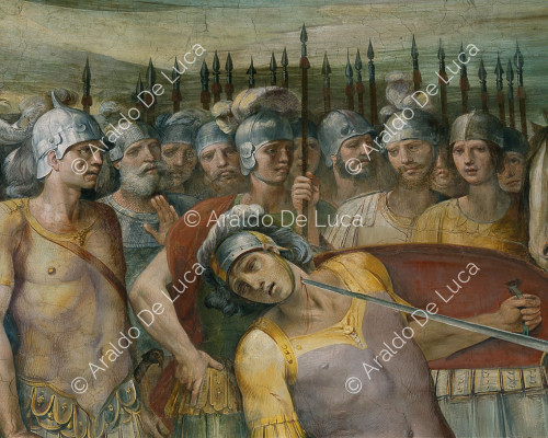 Fresco con la batalla entre Horacios y Curiacios. Detalle con soldado